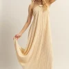 Knotted Detail Halter Neck Flowy Maxi Dress -  Champagne