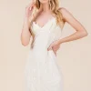 Lace Detail Adjustable Strap Mini Cami Dress - Ivory