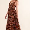 Leopard Print Plunge Maxi Dress - Brown