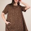 Leopard Printed Comfy Mini Dress - Mocha