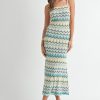 Lightweight Pointelle Chevron Knit Maxi Dress - Aqua