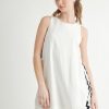 Linen Mix Side Ric Rac A-Line Mini Dress - Off White
