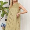 Loose Textured Babydoll Dress - Olive Grey