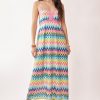 Multi Color Crochet Lace Midi Dress - Pink Blue