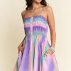 Multi Color Ombre Printed Bodice Button Up Dress - Purple Multi