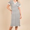 Oversized Collared Striped Knit Midi Dress - Cream/Black
