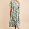 Oversized Printed Shirt Midi Dress - Sage Mix