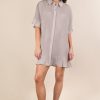 Pleated Detail Button Down Mini Dress - Nude