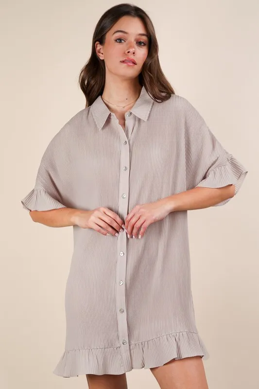 Pleated-Detail-Button-Down-Mini-Dress-Nude-4