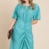 Plus Size Front Ruched Adjustable Drawstring Dress - Mint