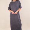Plus Size Mineral Washed Casual Comfy Midi Dress - Charcoal