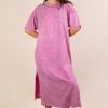 Plus Size Mineral Washed Casual Comfy Midi Dress - Orchid