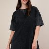 Plus Size Mineral Washed Comfy Casual Knit Mini Dress - Black