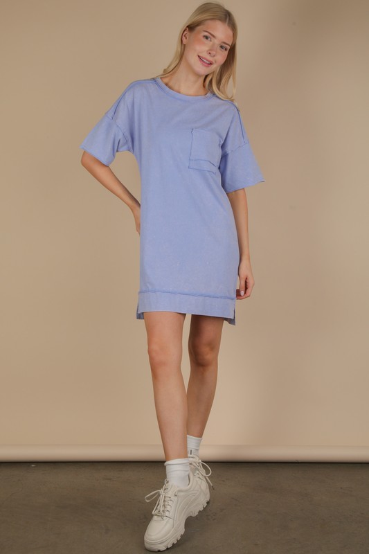 Plus Size Mineral Washed Knit Shift Mini Dress - Blue