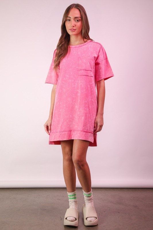 Plus Size Mineral Washed Knit Shift Mini Dress - Pink