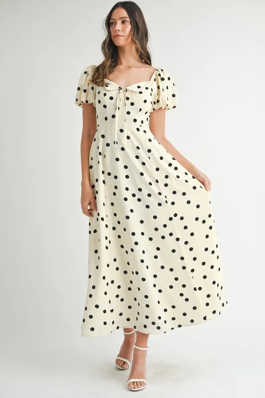 Polka-Dot-Puff-Sleeve-Midi-Dress-Cream-1
