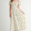 Polka Dot Puff Sleeve Midi Dress - Cream