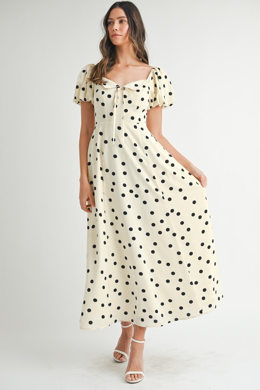 Polka-Dot-Puff-Sleeve-Midi-Dress-Cream Polka Dot Puff Sleeve Midi Dress - Cream