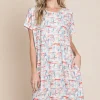 Printed Round Neck Short Sleeve Tee Dress - Red