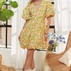 Puff Sleeve Floral Dress - Yellow