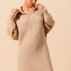 Ribbed Knit Collar Neck Dress - Taupe