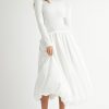 Ribbed Poplin Mix Midi Sweater Dress - Off White
