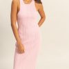 Round Neck Bodycon Ribbed Knit Dress - Soft Pink