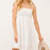 Ruched Front Smocked Back Babydoll Mini Dress - Off White