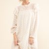 Ruffle Shoulder with Textured Woven Dress - Cream