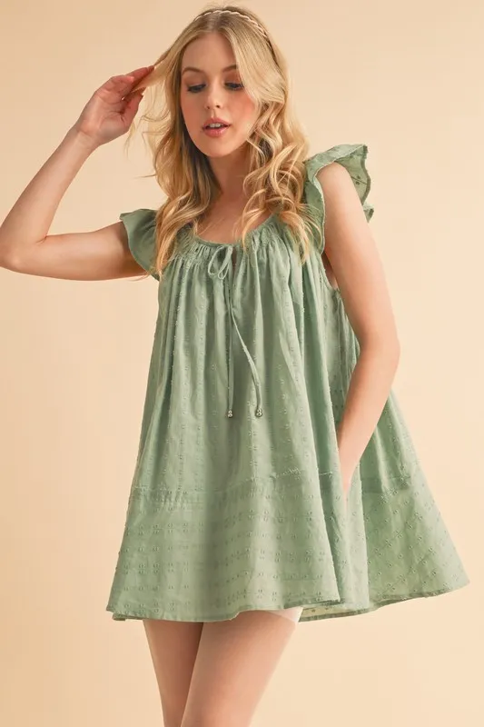 Ruffled-Cap-Sleeve-Cotton-Tunic-Mini-Dress-Pistachio-1