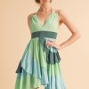 Ruffled Color Block Sleeveless Mini Dress - Green Combo