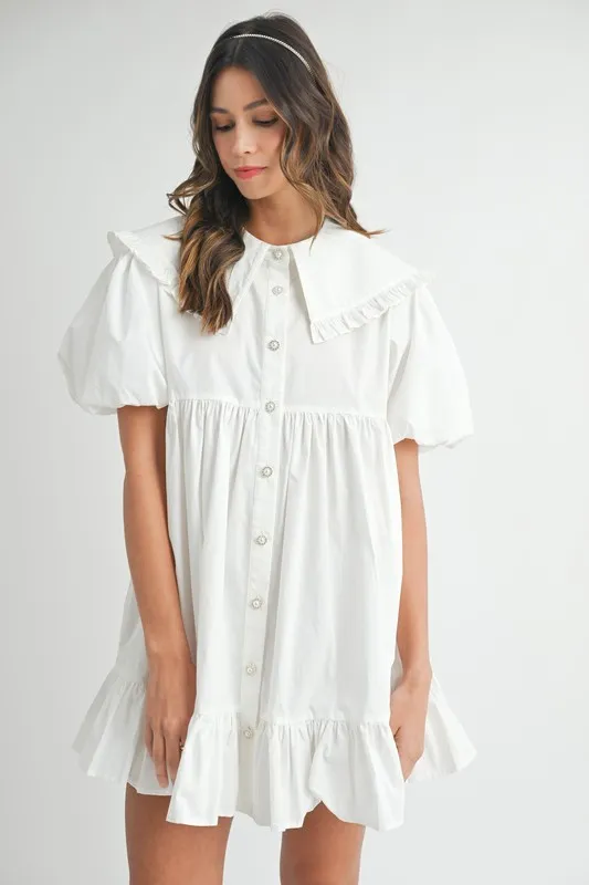 Ruffled-Hem-Peter-Pan-Collar-Button-Down-Mini-Dress-Off-White-1