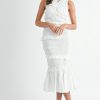 Ruffled Popcorn Smocked Mermaid Midi Dress - Off White