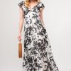 Ruffled Sleeve Tiered Floral Print Maxi Dress - Black Cream