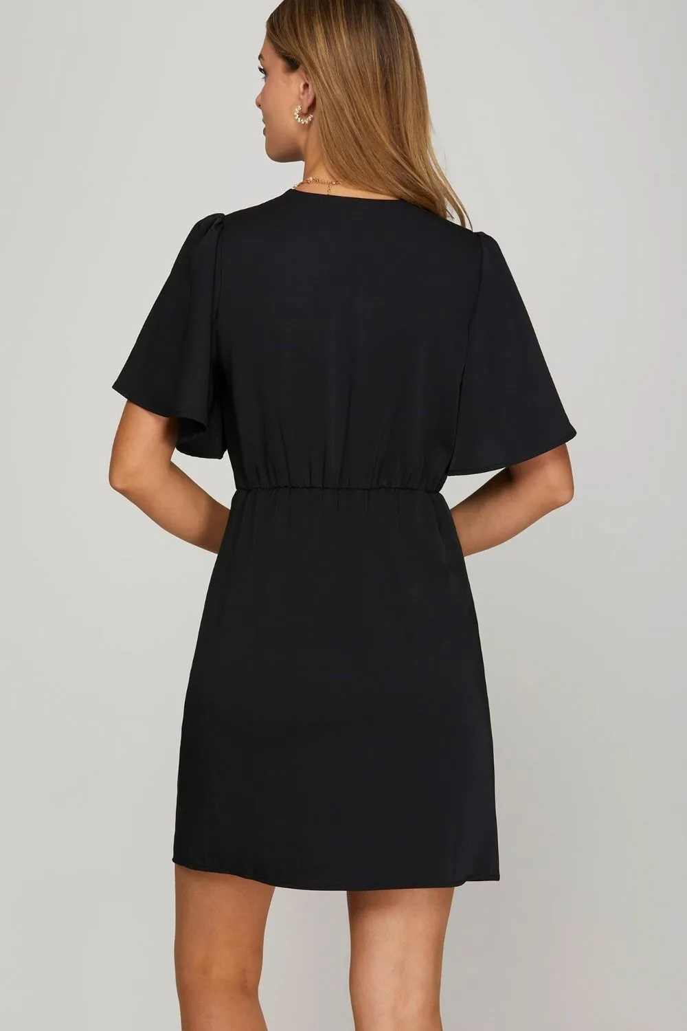 Ruffled-Surplice-Short-Flutter-Sleeve-Mini-Dress-Black-2