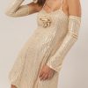 Sequin Rosette Halter Mini Dress - Beige