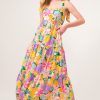 Shoulder Strap Tropical Fruit Printed Tiered Maxi Dress - Multi