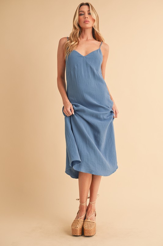 Side-Button-Midi-Cami-Dress-Azure Side Button Midi Cami Dress - Azure