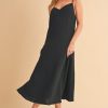 Side Button Midi Cami Dress - Black
