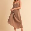 Side Button Midi Cami Dress - Mocha