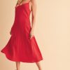 Side Button Midi Cami Dress - Red
