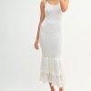 Sleeveless Shoulder Tie Rose Knit Midi Dress - Off White