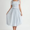Smocked Bodice Bubble Midi Dress - Lt Blue