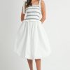 Smocked Bodice Bubble Midi Dress - Off White
