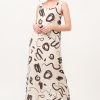 Square Neck Abstract Printed Maxi Dress - Beige