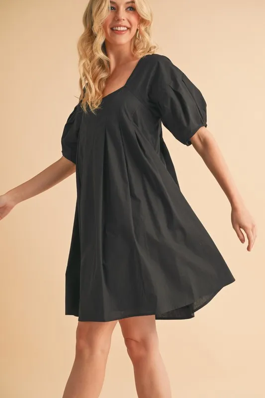 Square-Neck-Babydoll-Dress-with-Pockets-Black-3