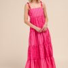 Stripe Tiered Maxi Dress with Colorful Chain Strap - Pink/Red
