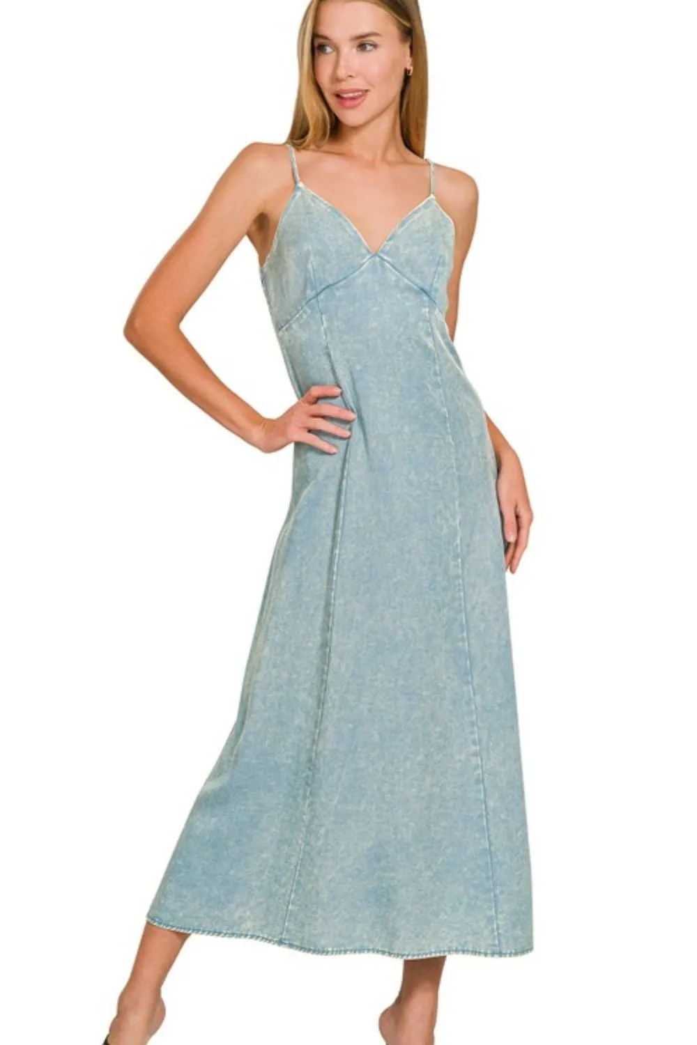 Tencel Mineral Washed Maxi Dress - Blue Grey