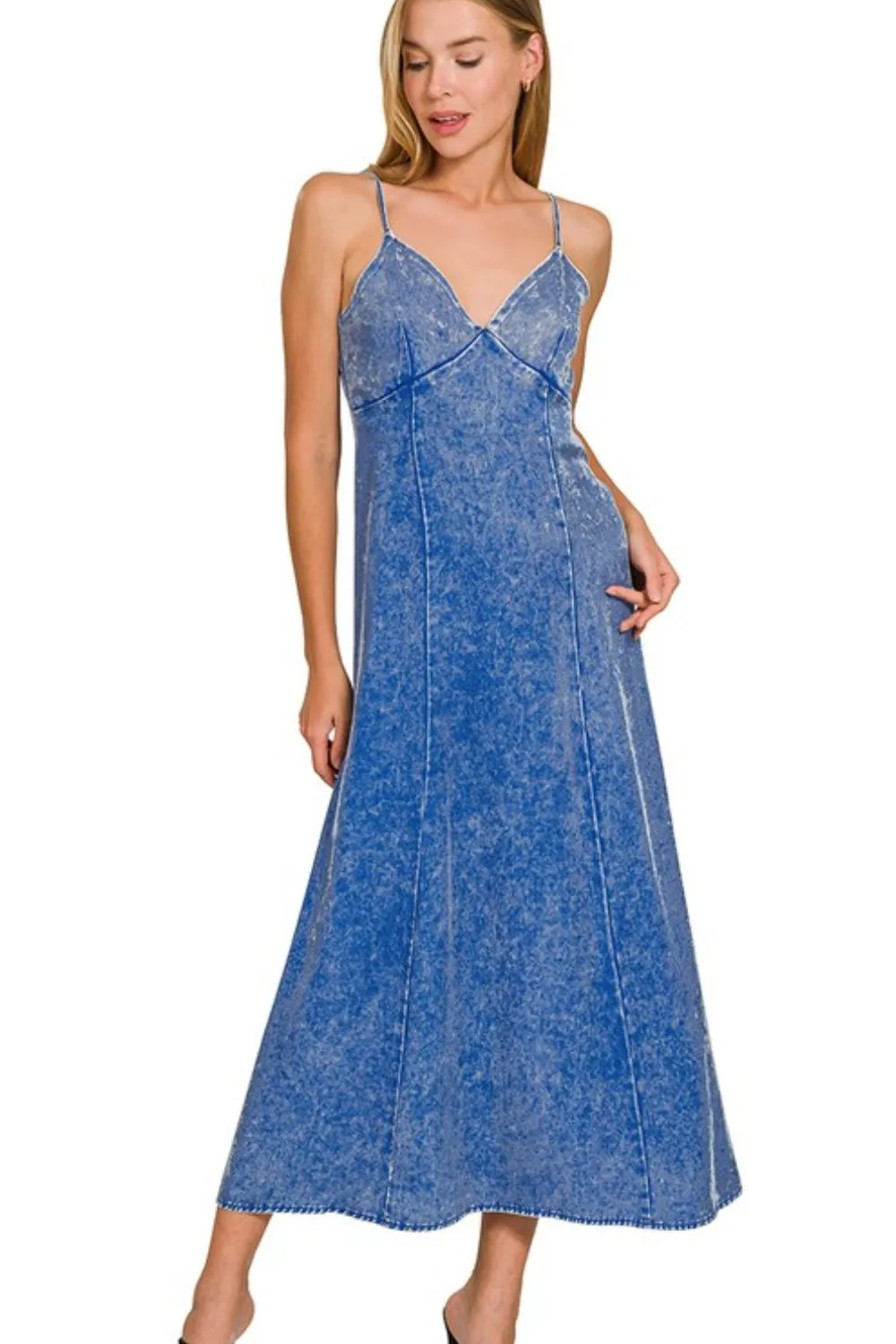 Tencel Mineral Washed Maxi Dress - Classic Blue