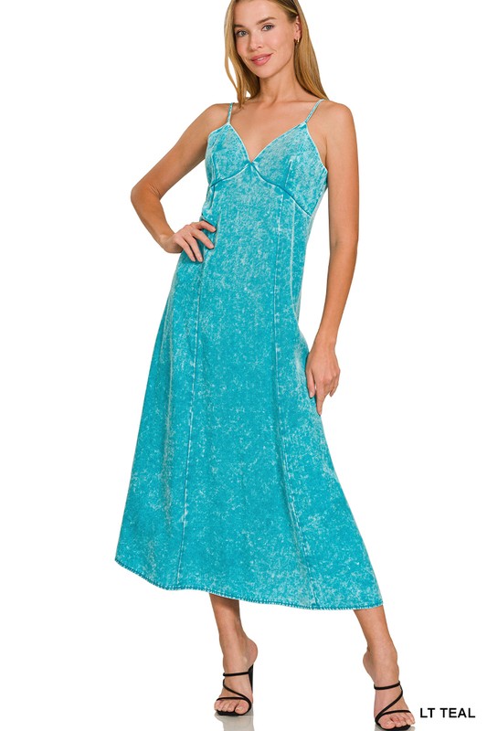 Tencel Mineral Washed Maxi Dress - Lt Teal